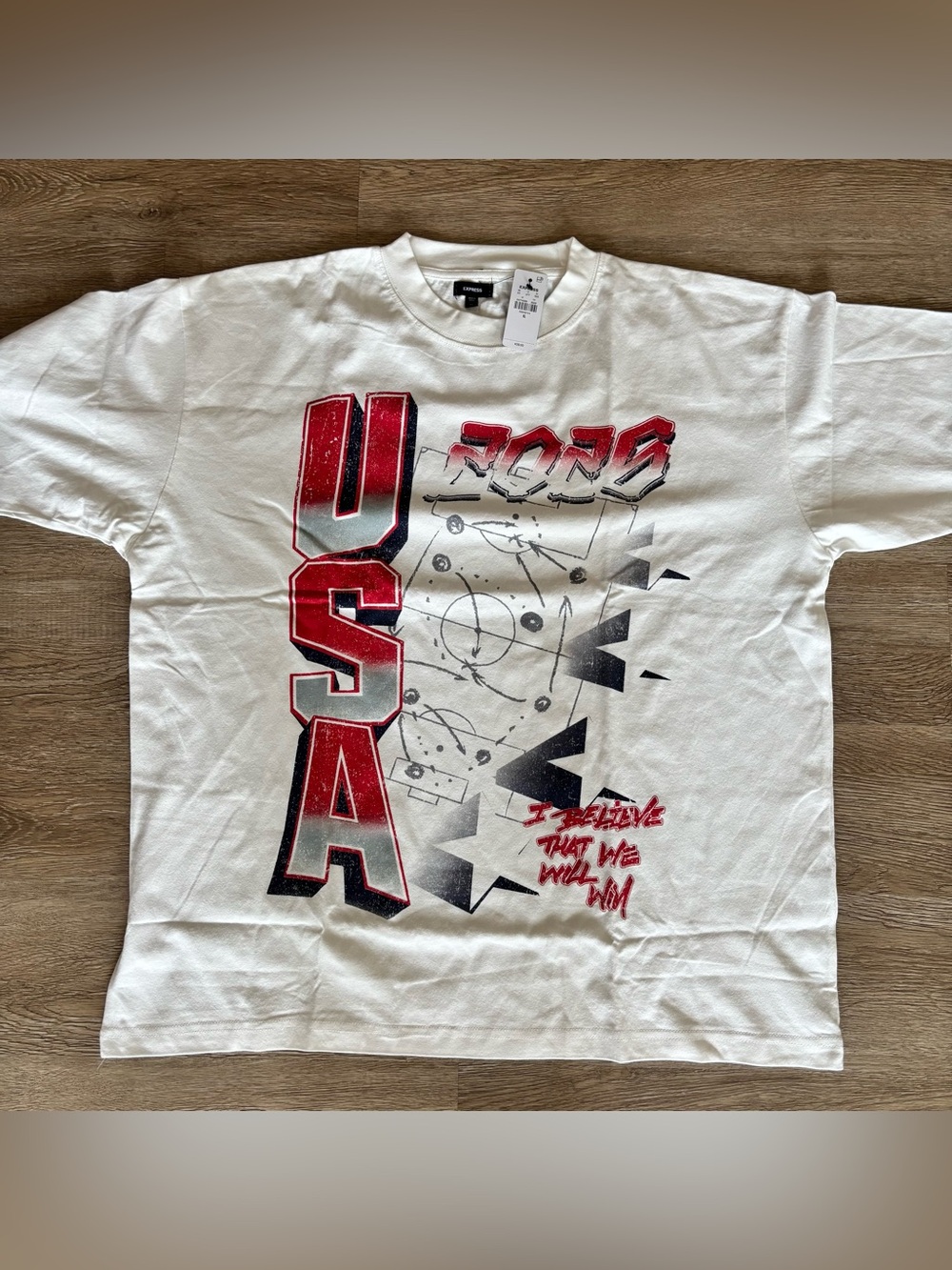 USA White Cotton Soccer
Graphic Oversized T-Shirt